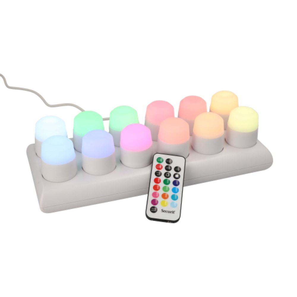 12 LED-Teelichte inkl. Ladestation Ø 4 cm · 5 cm farbig "Amsterdam" Leuchtdauer 12-40h
