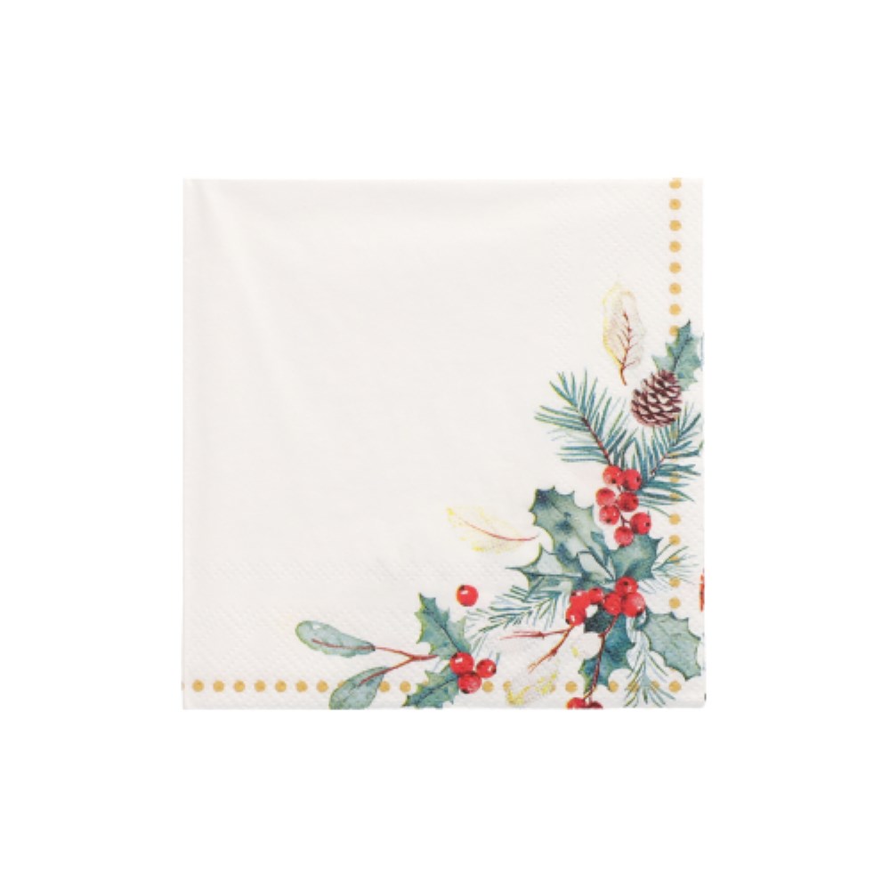 50 Servietten, 3-lagig 1/4-Falz 25 cm x 25 cm "Mistletoe and Pinecone"