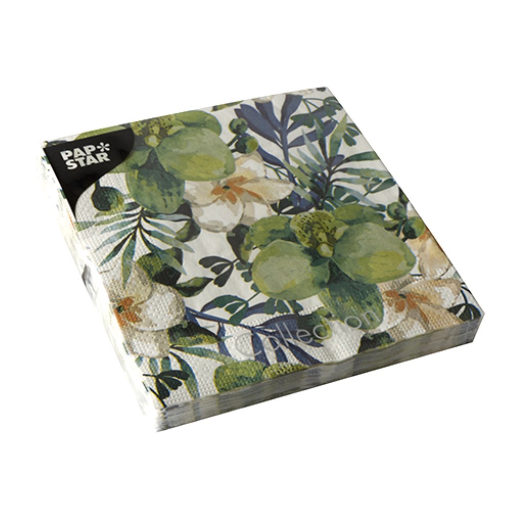 20 Servietten, 3-lagig 1/4-Falz 33 cm x 33 cm "Tropic"