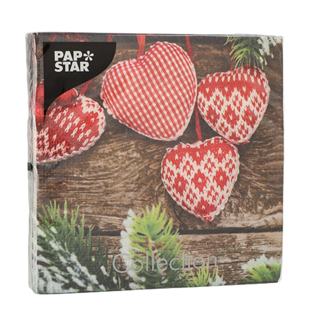 20 Servietten, 3-lagig 1/4-Falz 33 cm x 33 cm "Mes Coeurs"