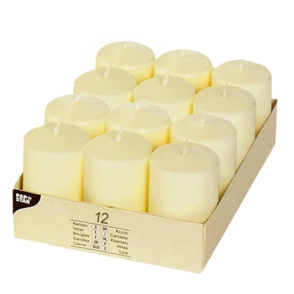 12 Stumpenkerzen Ø 40 mm · 60 mm elfenbein "Ivory" mit Flachkopf