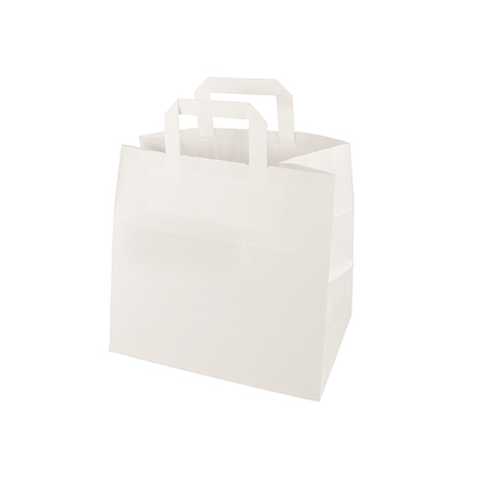 50 Tragetaschen, Papier 25 cm x 26 cm x 17 cm weiss mit Tragegriff 50 Tragetaschen, Papier 25 cm x 26 cm x 17 cm weiss mit Tragegriff
