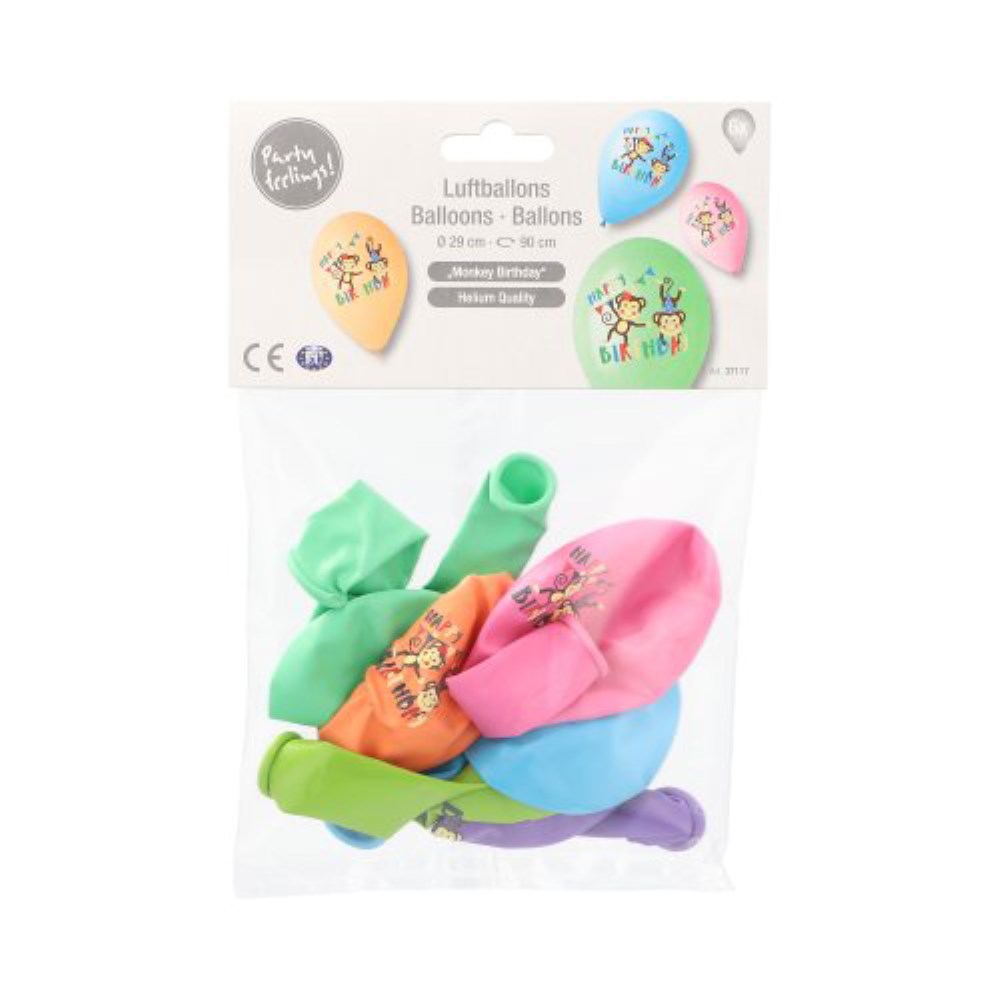 6 Luftballons Ø 29 cm farbig sortiert "Monkey Birthday"