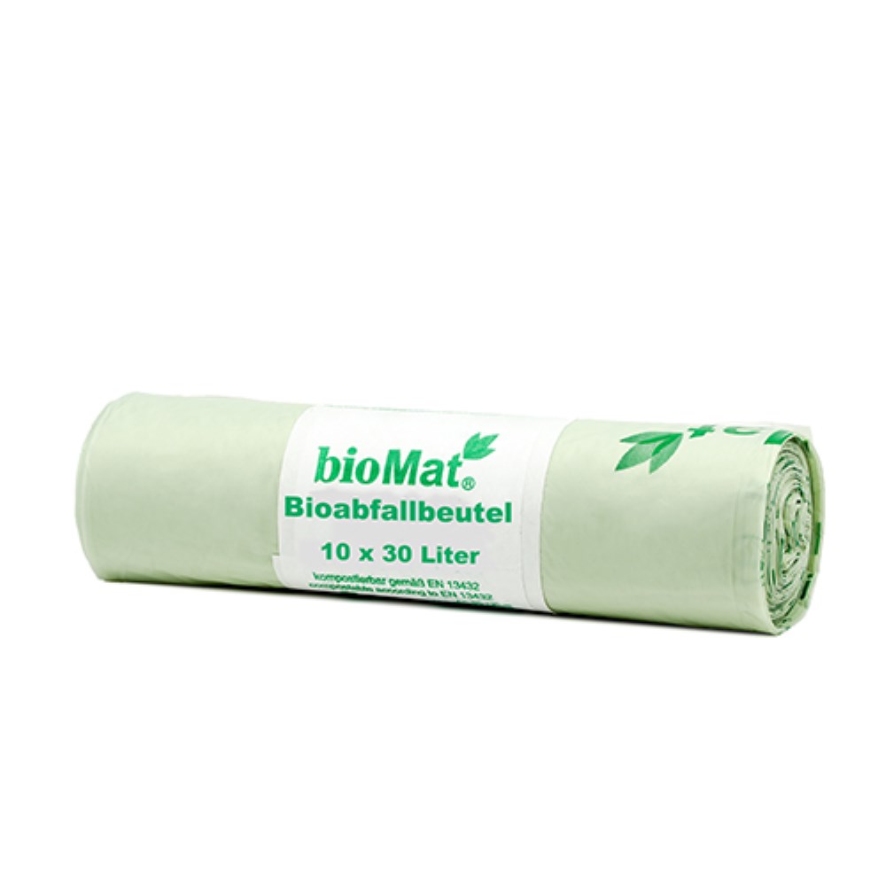 10 "bioMat" Kompostbeutel auf Stärkebasis 30 l 60 cm x 53 cm ohne Tragegriff, 17 my
