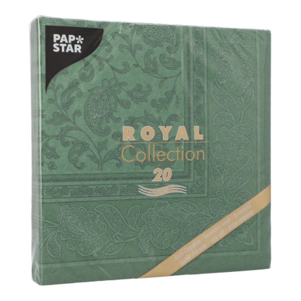 20 Servietten "ROYAL Collection" 1/4-Falz 40 cm x 40 cm dunkelgrün "Ornaments"