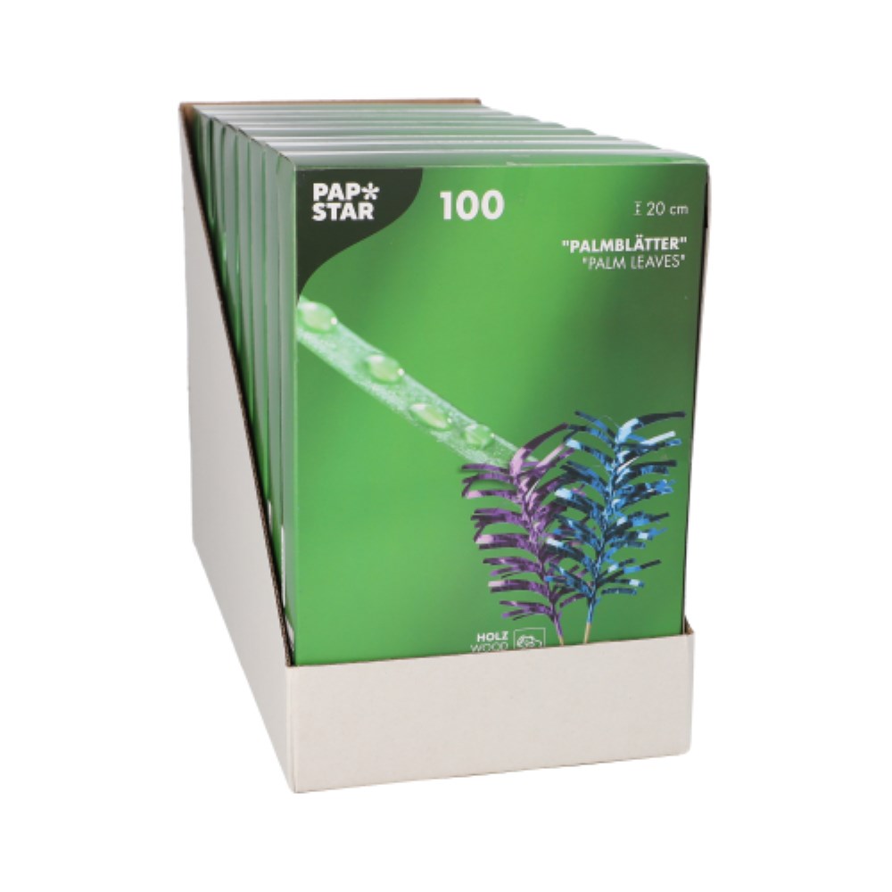 100 Deko-Picker 20 cm farbig sortiert "Palmblätter"