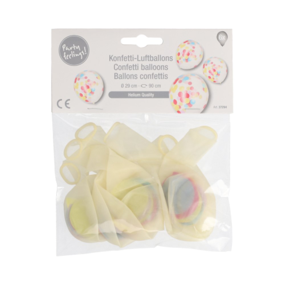 6 Luftballons Ø 29 cm mit buntem Konfetti