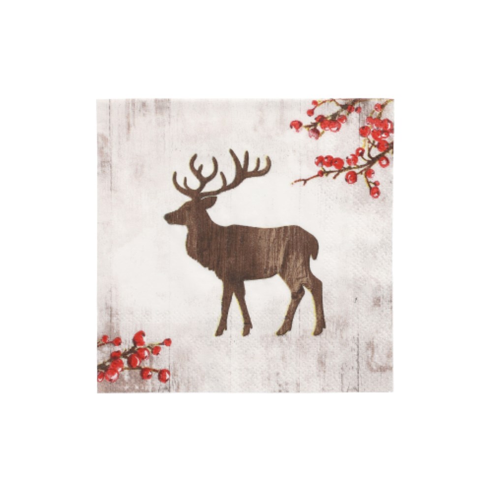 20 Servietten, 3-lagig 1/4-Falz 25 cm x 25 cm "X-Mas Deer"