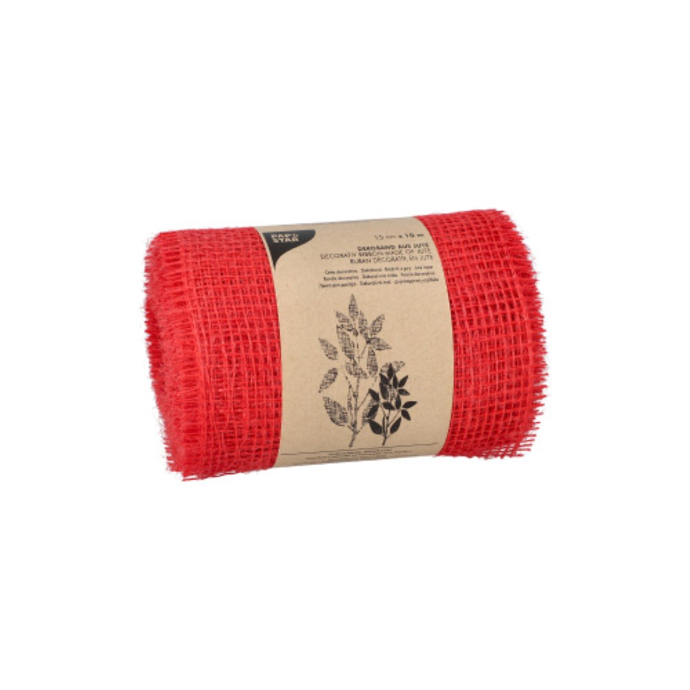 Dekoband Jute 10 m x 15 cm rot