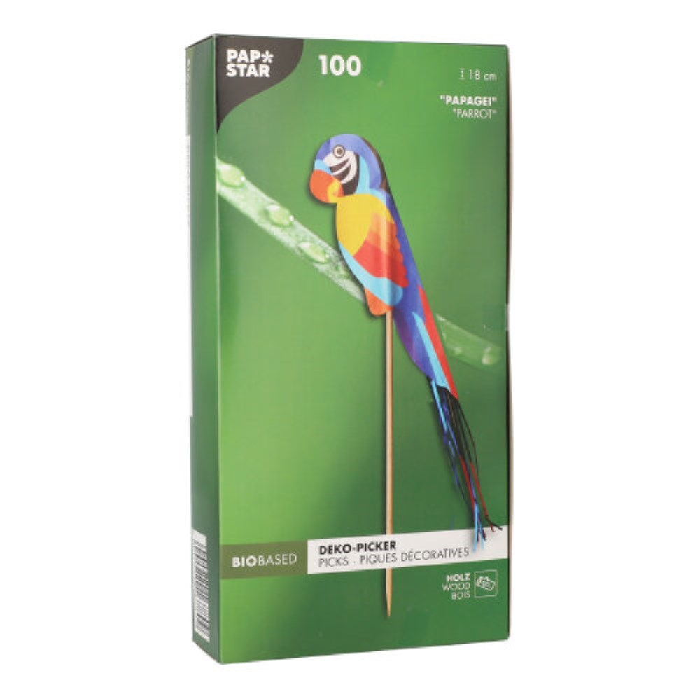 100 Deko-Picker 18 cm "Papagei"