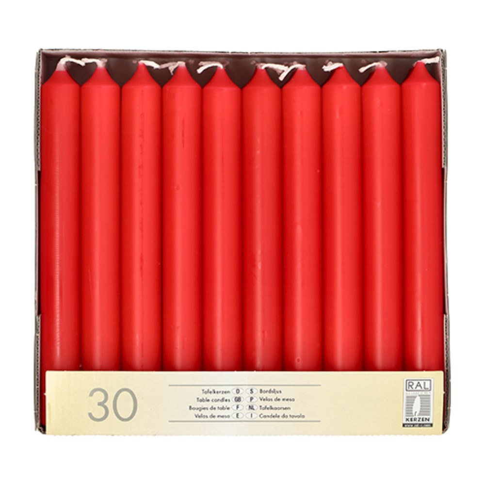 30 Tafelkerzen Ø 2,1 cm · 19,6 cm rot
