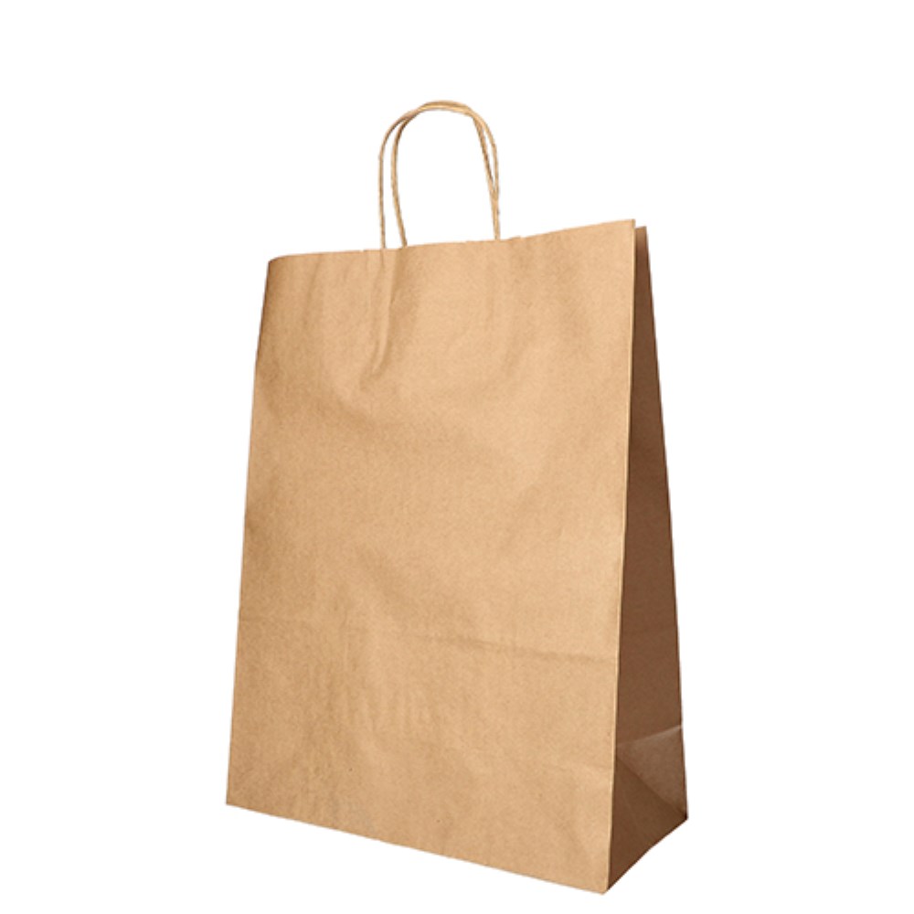 25 Tragetaschen, Papier 35 cm x 26 cm x 12 cm braun mit gedrehtem Tragegriff 25 Tragetaschen, Papier 35 cm x 26 cm x 12 cm braun mit gedrehtem Tragegriff
