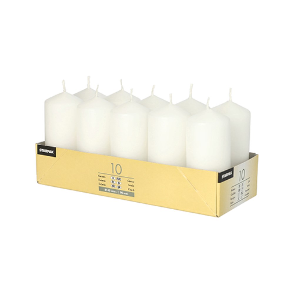 10 Stumpenkerzen Ø 40 mm · 90 mm weiss