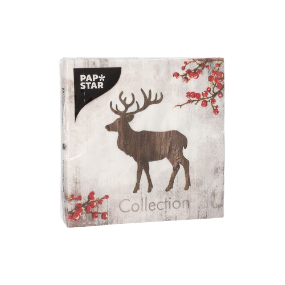 20 Servietten, 3-lagig 1/4-Falz 25 cm x 25 cm "X-Mas Deer"