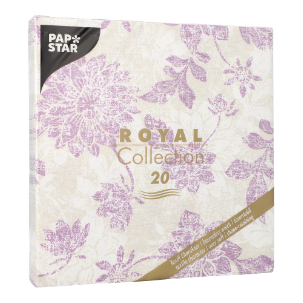 20 Servietten "ROYAL Collection" 1/4-Falz 40 cm x 40 cm lila "Flowers"
