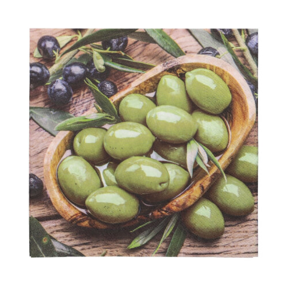 20 Servietten, 3-lagig 1/4-Falz 33 cm x 33 cm "Olive Flavour"