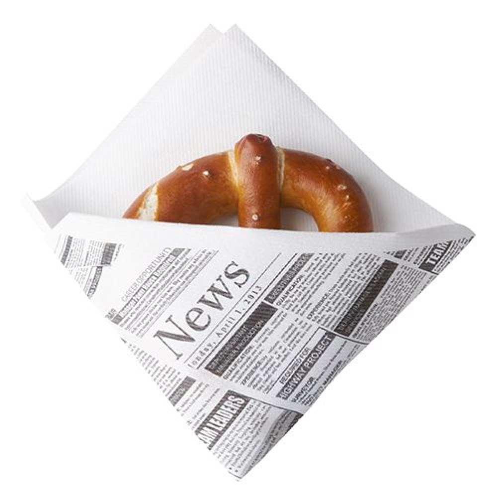 50 Snackservietten, stoffähnlich, Airlaid 1/4-Falz 32,5 cm x 30,5 cm weiss "Newsprint"