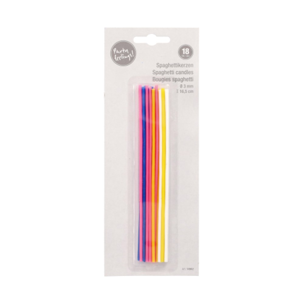 18 Spaghettikerzen Ø 3 mm · 16,5 cm farbig sortiert