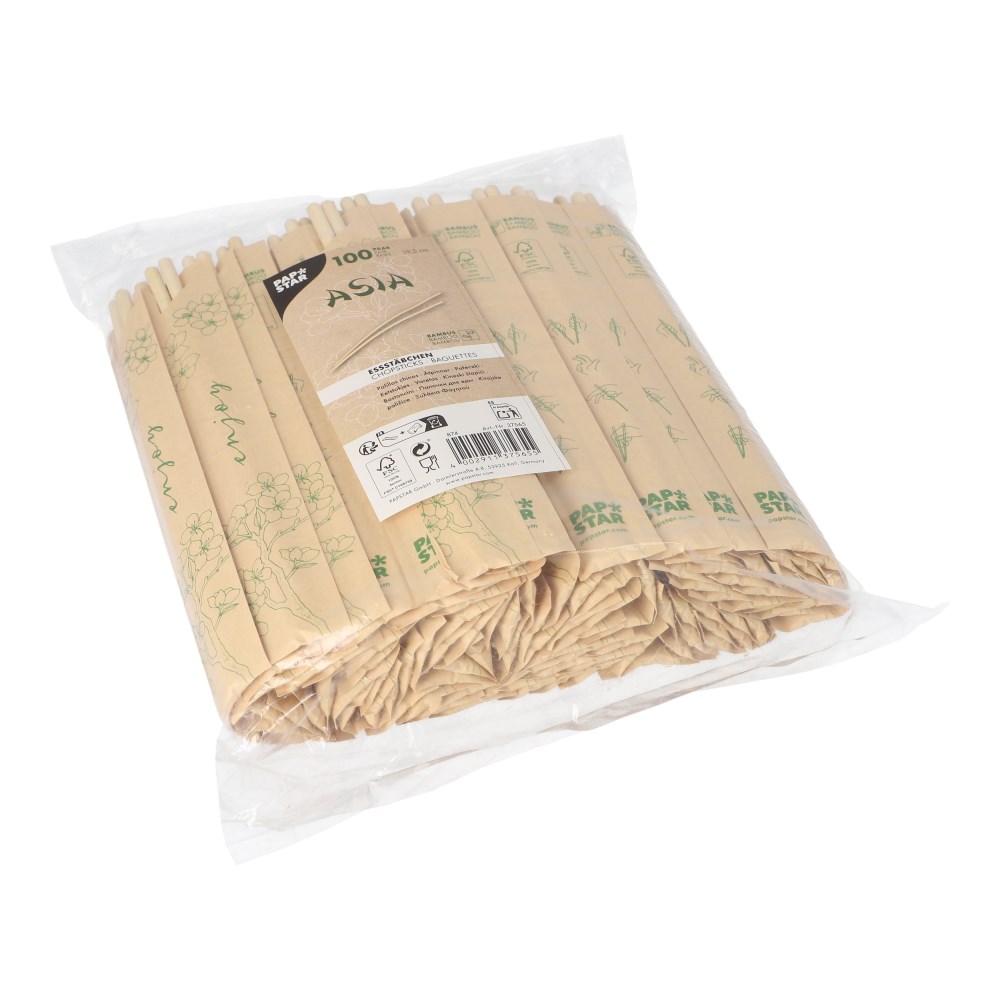 100 Paar Essstäbchen Bambus "ASIA" rund 19,5 cm einzeln gehüllt