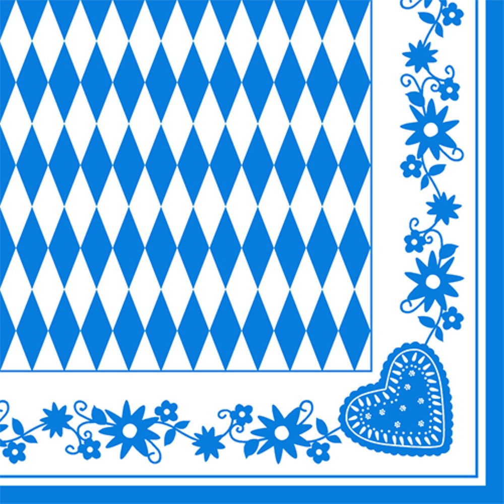 50 Servietten, 3-lagig 1/4-Falz 40 cm x 40 cm "Bayrisch Blau"