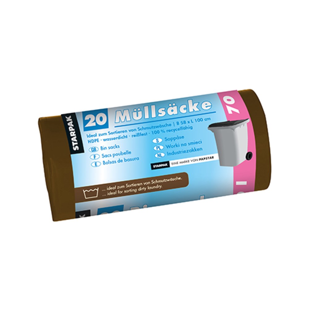 20 Müllsäcke, HDPE 70 l 100 cm x 58 cm braun