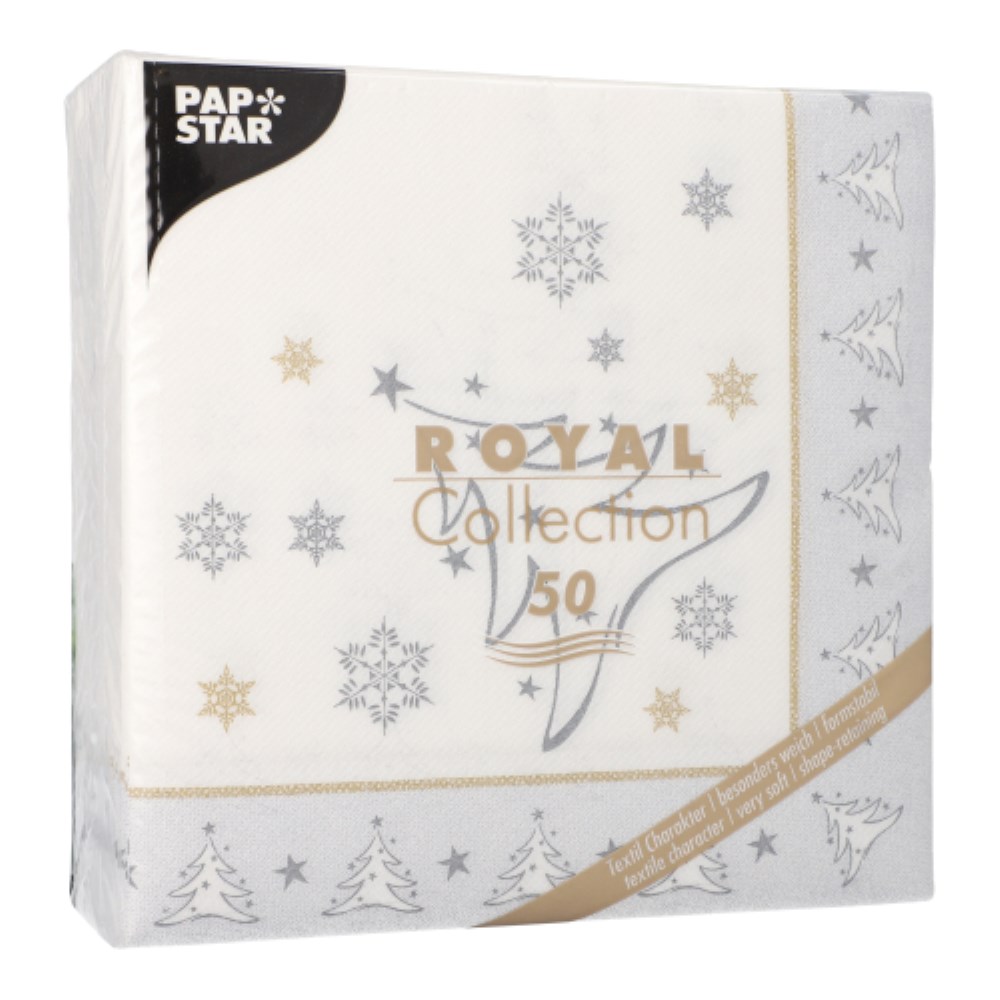 50 Servietten "ROYAL Collection" 1/4-Falz 40 cm x 40 cm silber "X-Mas Elegance"