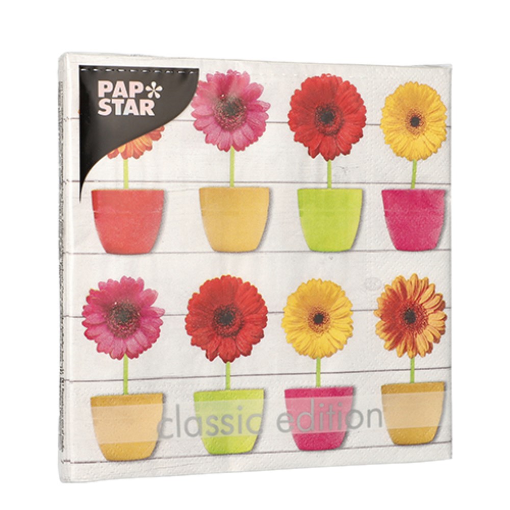 20 Servietten, 3-lagig 1/4-Falz 33 cm x 33 cm "Glowing Gerberas"