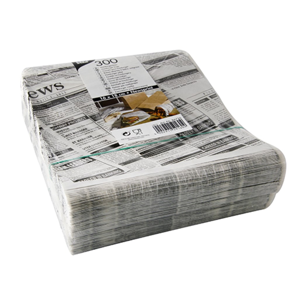 300 Hamburger-Tüten, Pergament-Ersatz 16 cm x 18 cm "Newsprint" fettdicht