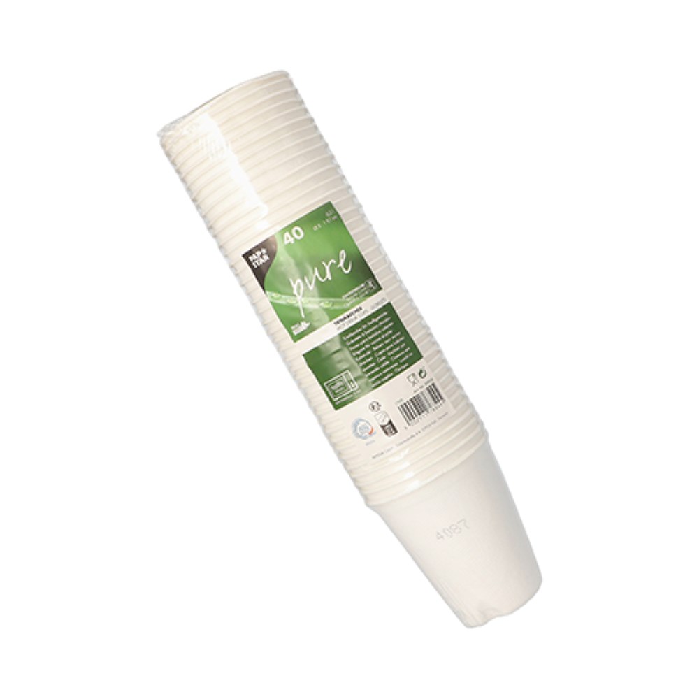40 Trinkbecher, Zuckerrohr "pure" 0,2 l Ø 8 cm · 9,1 cm weiss für Heißgetränke