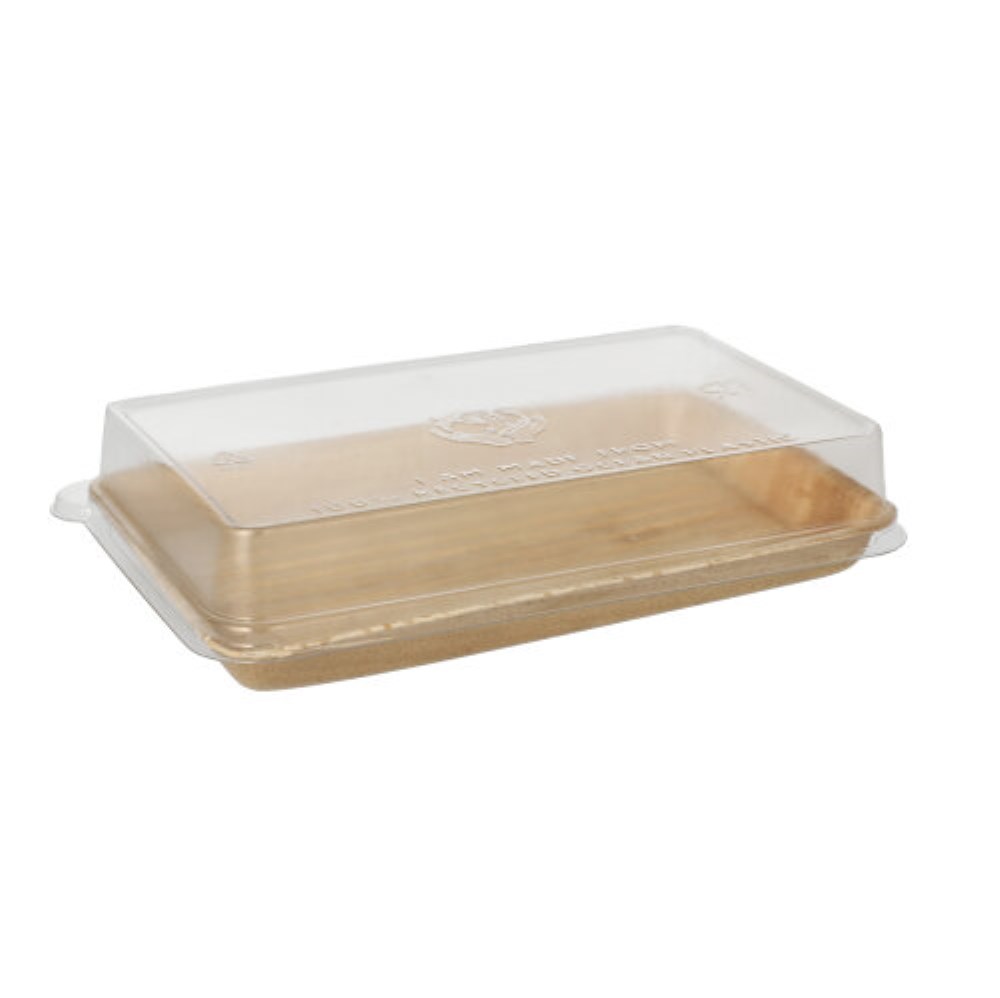 10 Sushi-Schalen Palmblatt eckig 200 ml 4,4 cm x 22 cm x 14,2 cm natur mit rPET Deckel "Kombipack"