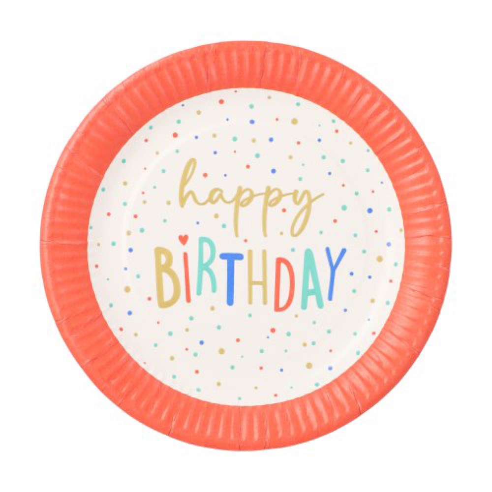 10 Teller, Pappe rund Ø 23 cm "Happy Birthday"