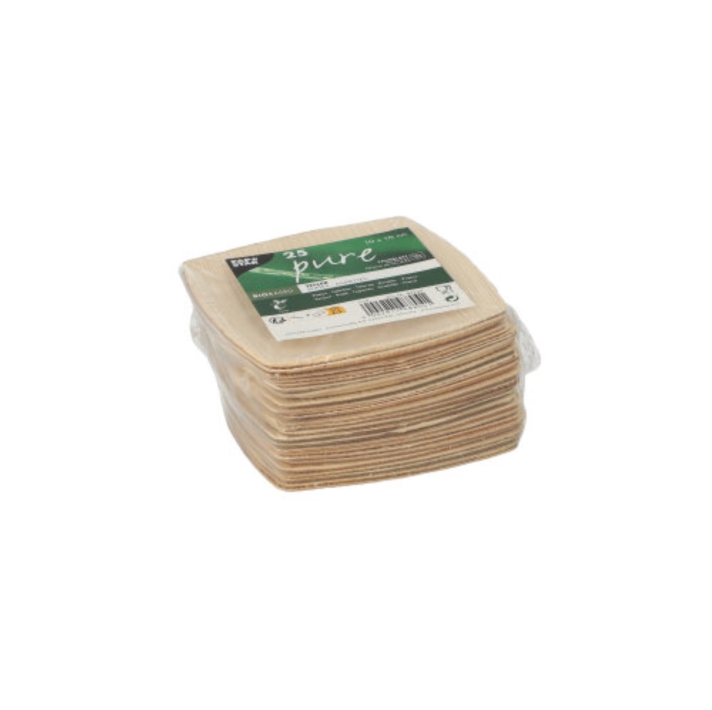 25 Teller, Palmblatt "pure" 10 cm x 10 cm natur "QUADRATO"