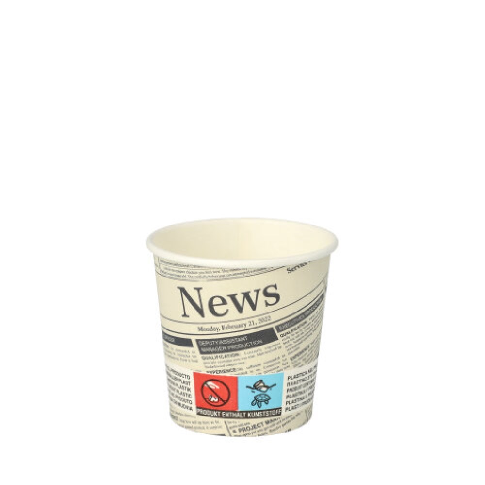 50 Trinkbecher, Pappe "To Go" 0,1 l Ø 6,3 cm · 6 cm weiss "Newsprint"