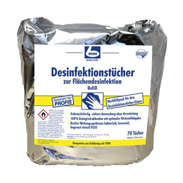 70 "Dr. Becher" Desinfektionstücher 29 cm x 30 cm weiss zur Flächendesinfektion (Nachfüllpack)
