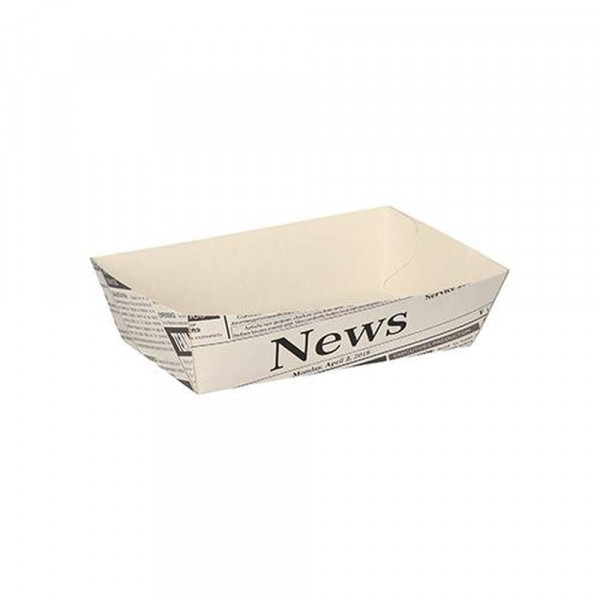 50 Pommes-Frites-Trays 3,5 cm x 7 cm x 12 cm weiss "Newsprint"