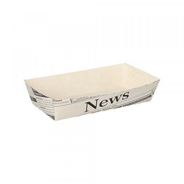 50 Pommes-Frites-Trays 3,5 cm x 7 cm x 15 cm weiss "Newsprint"