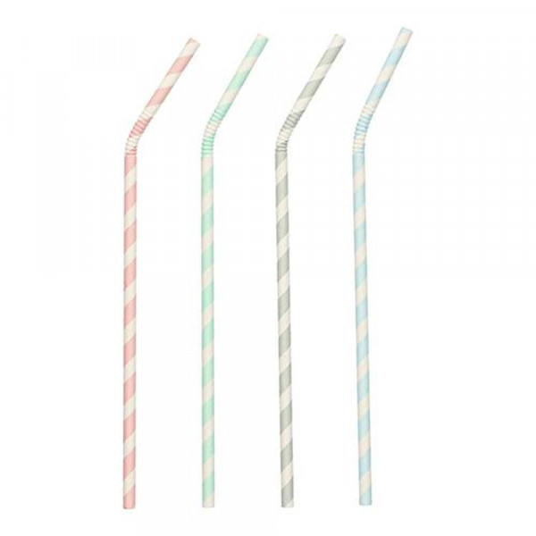 100 Trinkhalme, Papier Ø 6 mm · 22 cm farbig sortiert "Stripes" flexibel