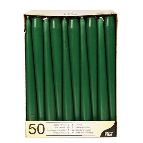 50 Leuchterkerzen Ø 2,2 cm · 25 cm dunkelgrün