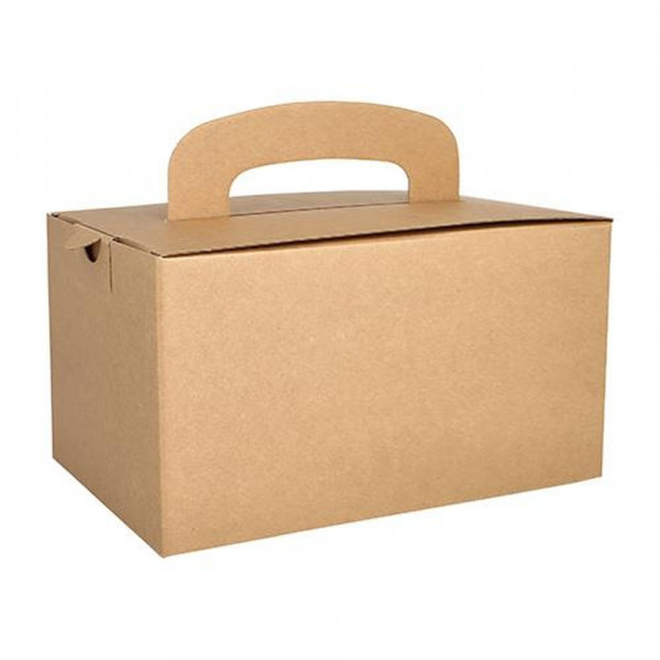 20 Lunch-Boxen, Pappe "pure" eckig 12,5 cm x 15,5 cm x 22,5 cm braun mit Tragegriff
