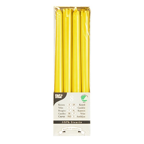 8 Leuchterkerzen Ø 2,2 cm · 25 cm gelb aus 100 % Stearin
