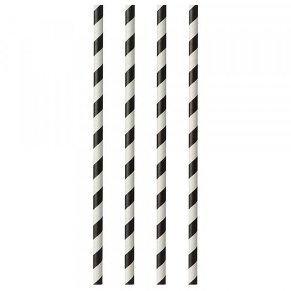100 Trinkhalme, Papier Ø 6 mm · 29 cm schwarz/weiss "Stripes"