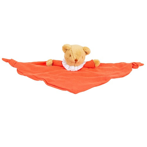 Bear Triangle Comforter with Rattle 20Cm - Orange Organic Cotton