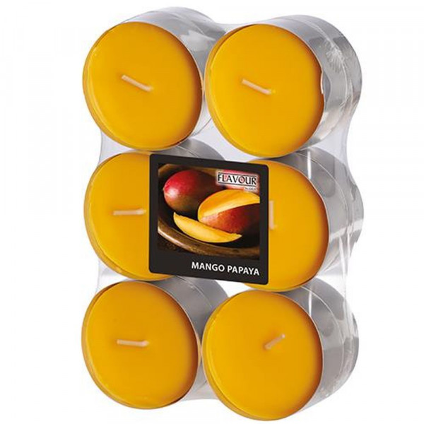 12 "Flavour by GALA" Maxi Duftlichte Ø 58 mm · 24 mm pfirsich - Mango-Papaya