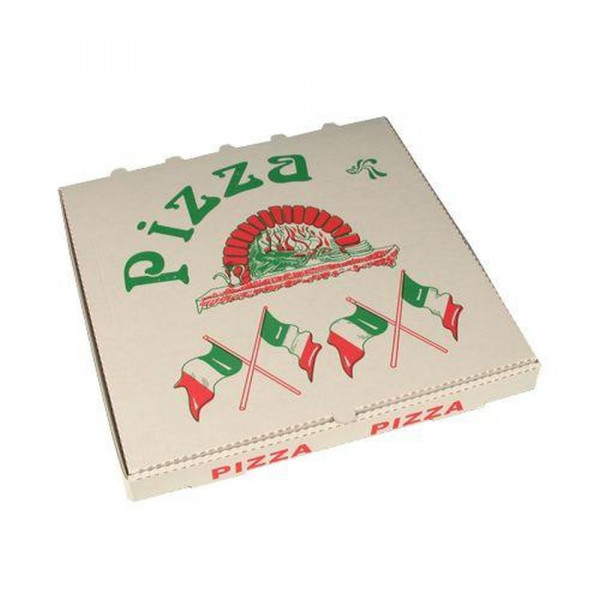 50 Pizzakartons, Cellulose eckig 33 cm x 33 cm x 4 cm "Italienische Flagge"