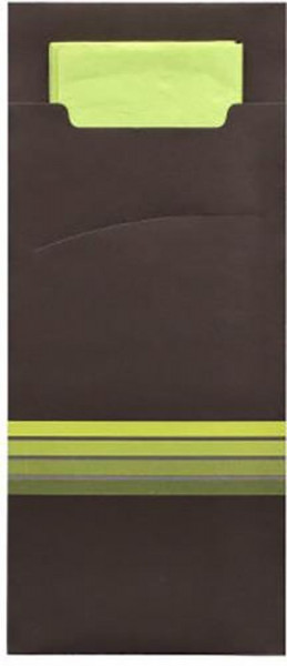 520 Bestecktaschen 20 cm x 8,5 cm schwarz/limone "Stripes" inkl. farbiger Serviette 33 x 33 cm 2-lag